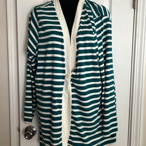 Green and White striped jersey cardigan.  Coldwater Creek.
